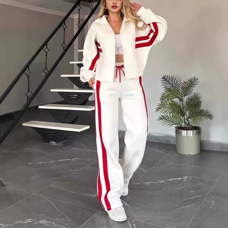 🔥Women's Striped Zipper Jacket & Casual Pants 2-Piece Set