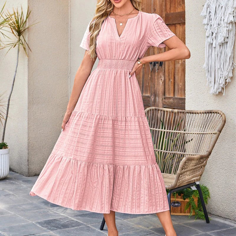 🌷Women's Casual Spring Short Sleeve V Neck Maxi Dress