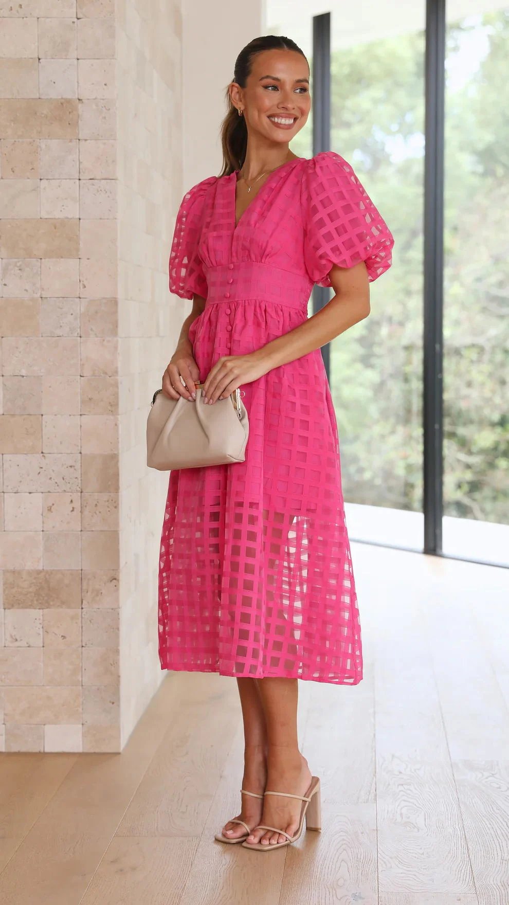 ๐ฅ๐ฅ Beauty Square Patterned Fabric Puff Sleeve Midi Dress