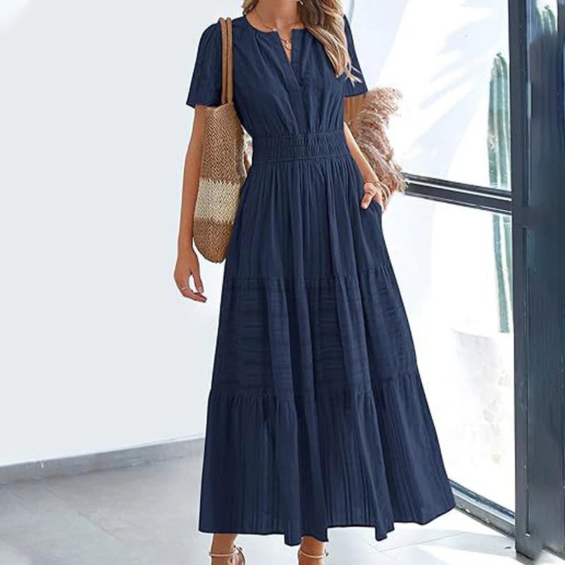 🌷Women's Casual Spring Short Sleeve V Neck Maxi Dress