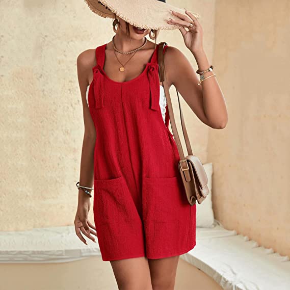 🔥Women's Stylish Casual U Neck Summer Holiday Short Jumpsuits