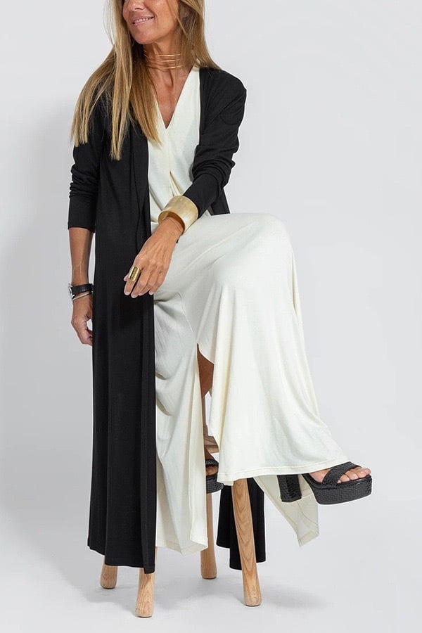 Elegant Is Eternal Knit Solid Color Sleeveless Slit Maxi Dress & Slit Drape Cardigan
