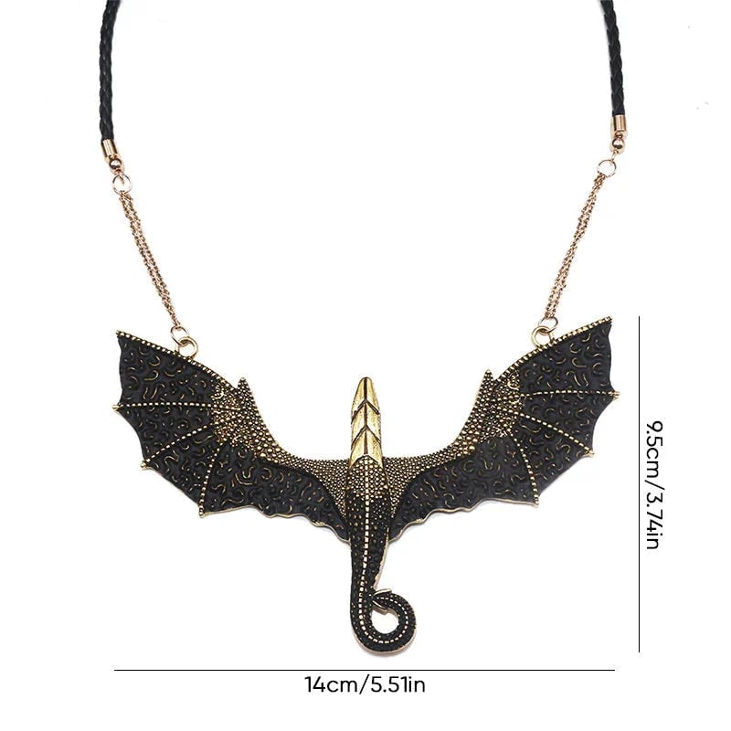 Black winged flying dragon necklace