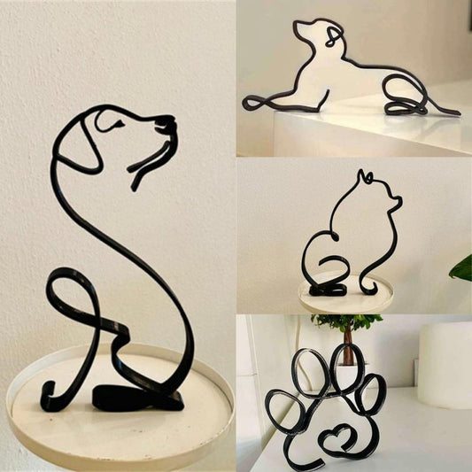 Dog & Cat Line Art Sculpture