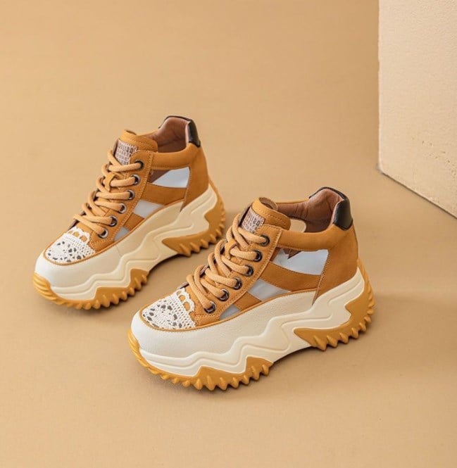 Elevated soft sole breathable hollow white shoes