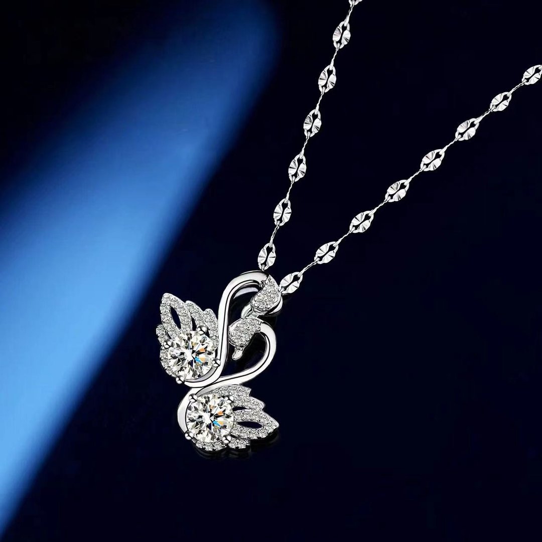 Double Swan Moissanite Pendant Necklace