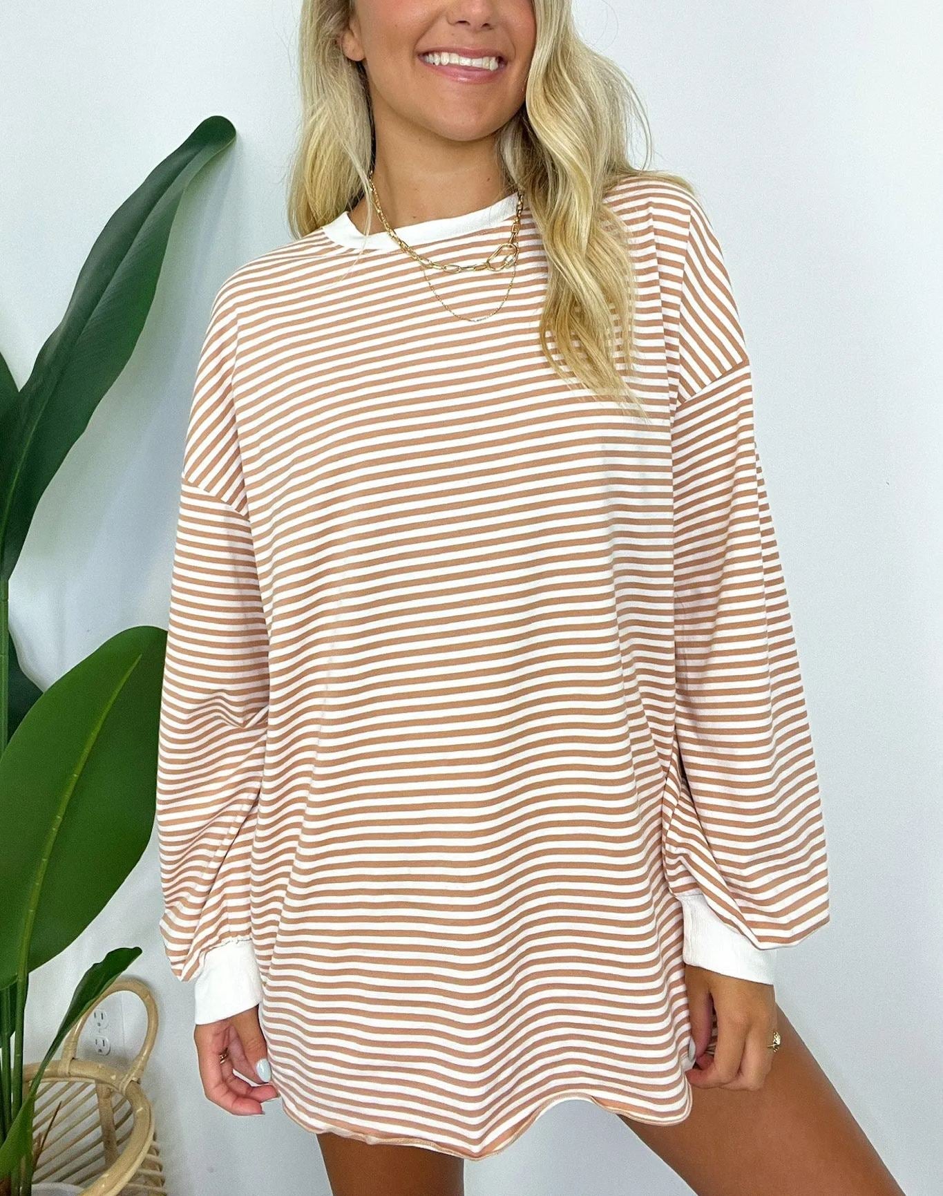 🌈Women's Casual Striped Crewneck Oversized Pullover