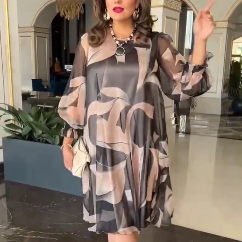 💥Round Neck Long Sleeve Printed Flowy Dress