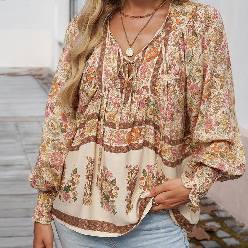 💖Women's Fashion Printed v-Neck Long Sleeve Shirt