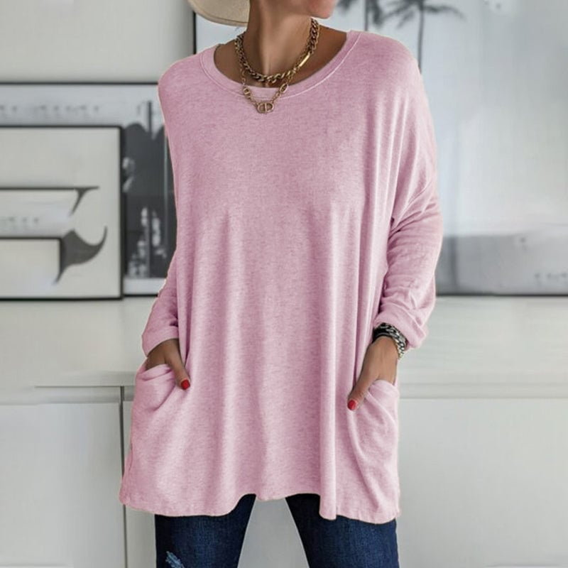🔥Round Neck Long Sleeve Pocket Solid T-Shirt🔥
