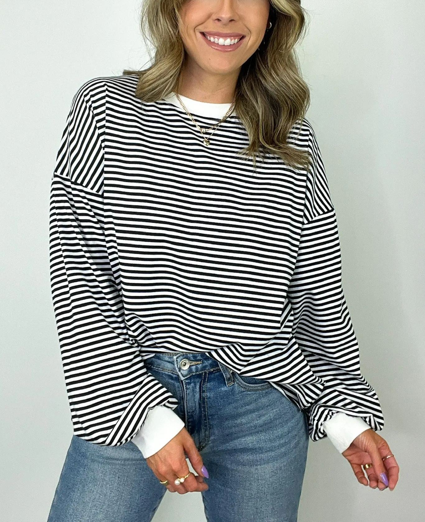 🌈Women's Casual Striped Crewneck Oversized Pullover