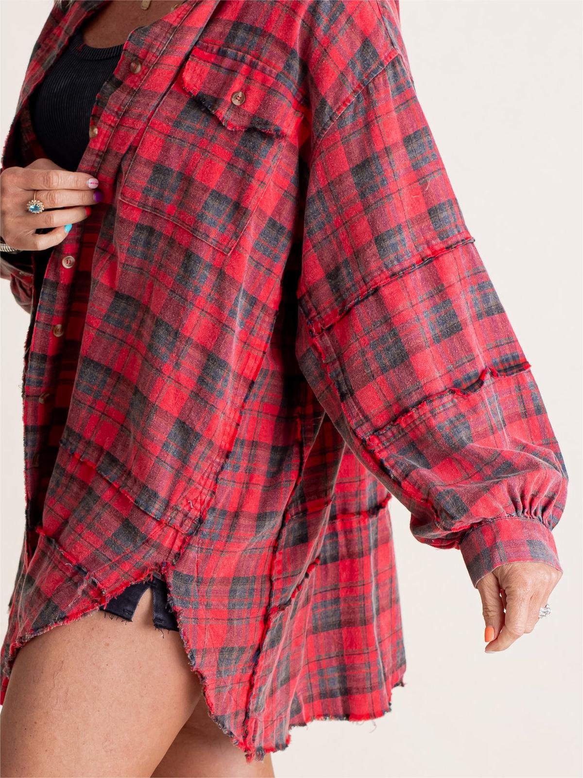 🔥Women's Seams Raw Edge Washed Oversized Shirt Jacket with Pockets
