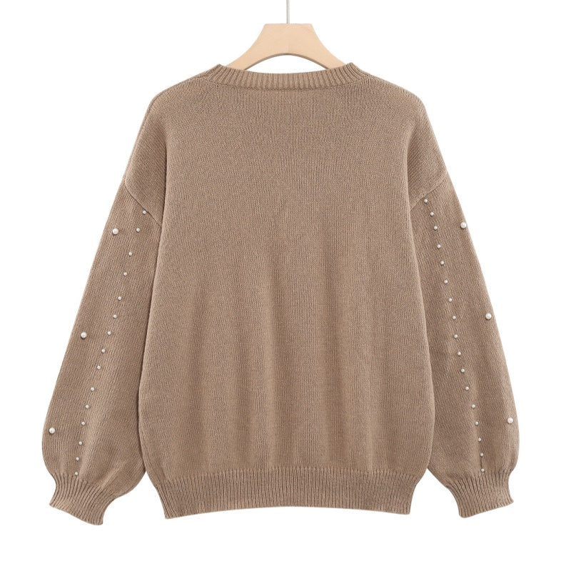 🔥Women's Faux Pearls Round Neck Pullover Sweater