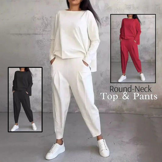 🌸Women's 2-piece set: long-sleeved round neck top + pants