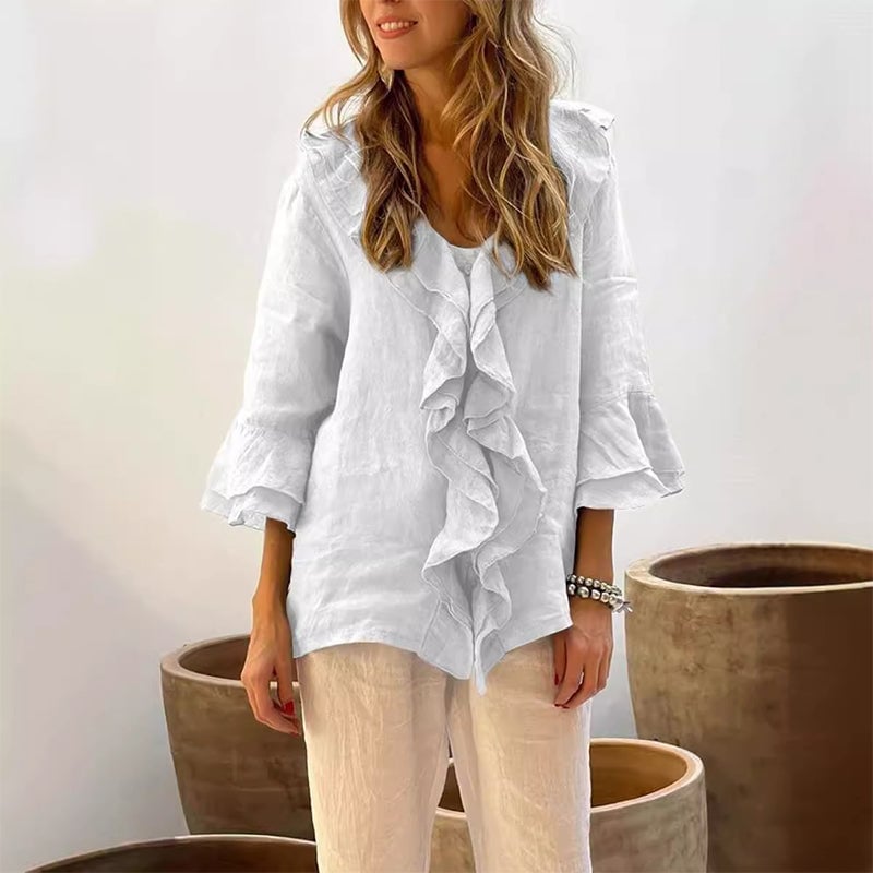 🔥Women's Ruffle Collar Blouse with Bell Sleeves