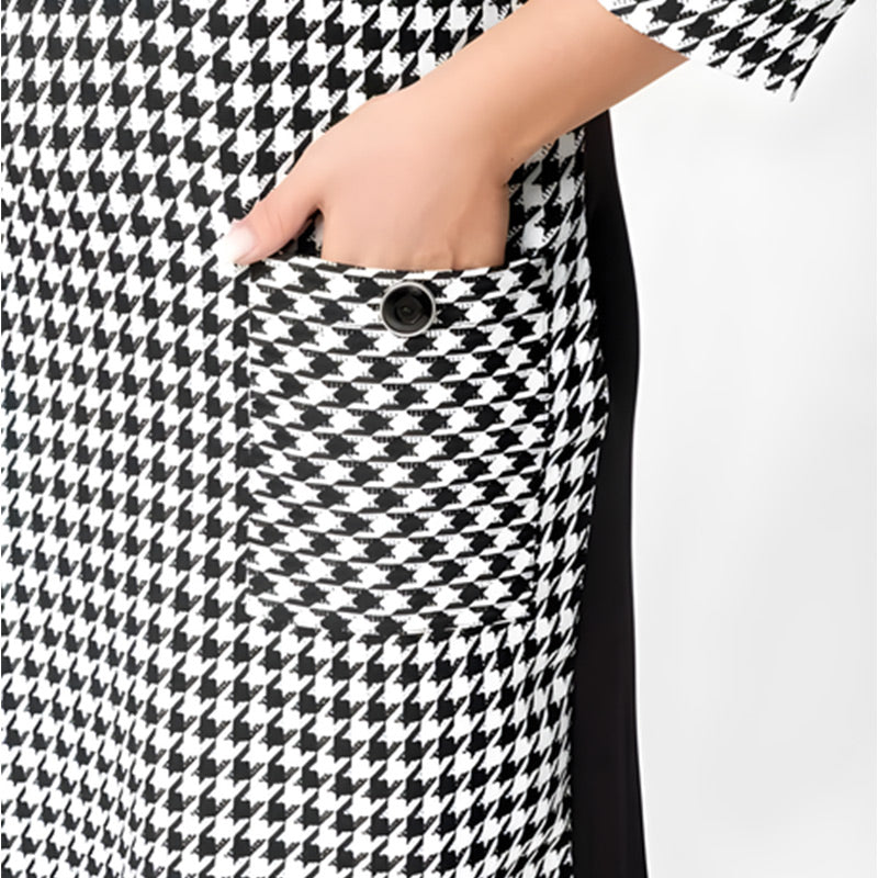 💖Women's Long Sleeve Houndstooth Patchwork Dress