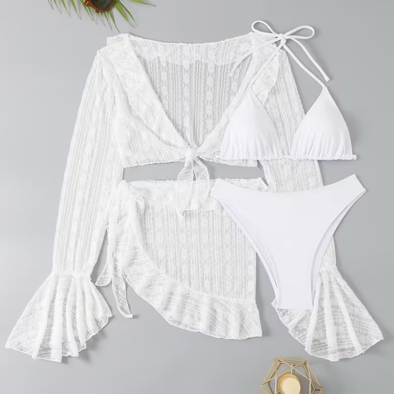 🔥👙Long-sleeved blouse, beach skirt, bikini set, four-piece set