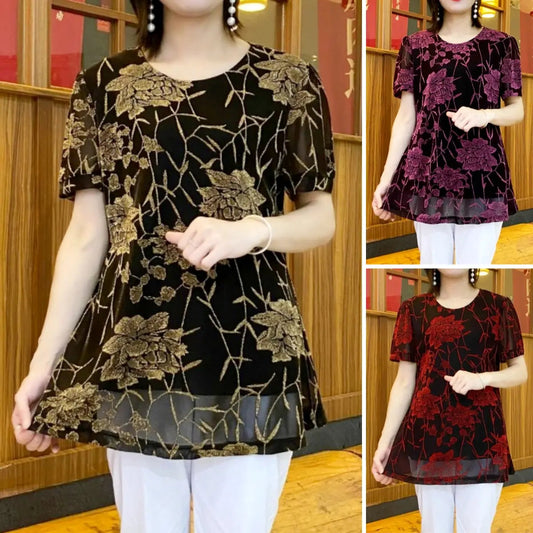 fashionable floral chiffon shirt with embroidered flowers