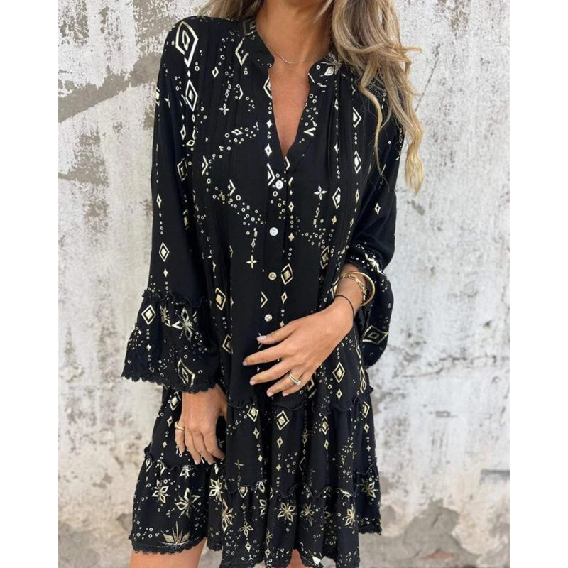 💖Women's Geometric Print Comfortable V-Neck Midi-Dress