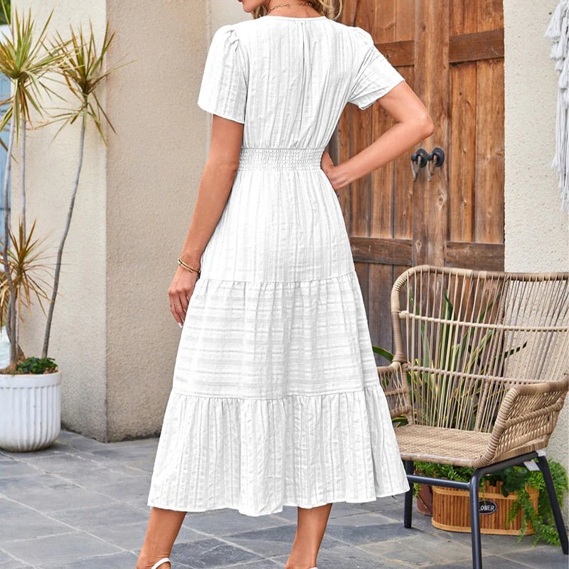 🌷Women's Casual Spring Short Sleeve V Neck Maxi Dress