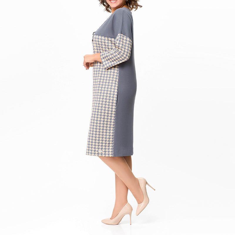 💖Women's Long Sleeve Houndstooth Patchwork Dress