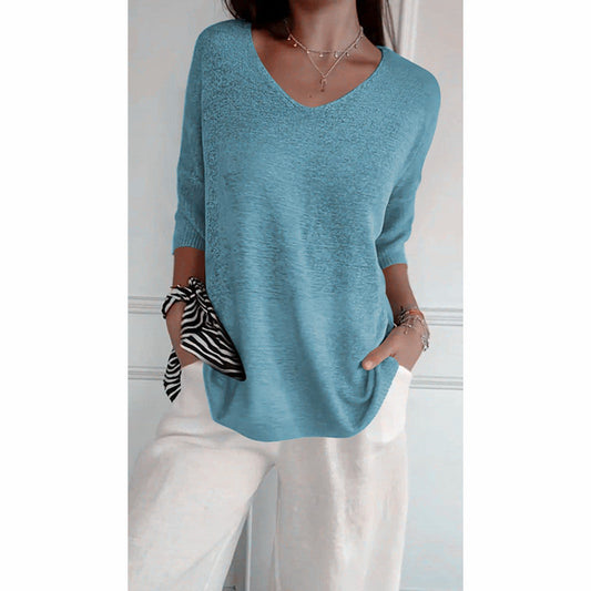 💖Solid Color Knitted V-neck Top