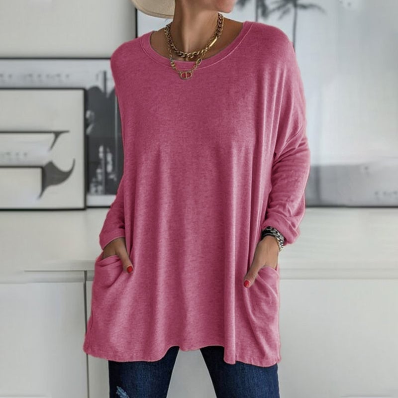 🔥Round Neck Long Sleeve Pocket Solid T-Shirt🔥