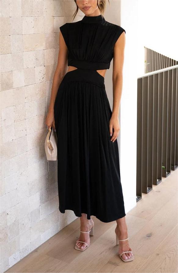 Cutout Waist Pocketed Vacation Midi Dress