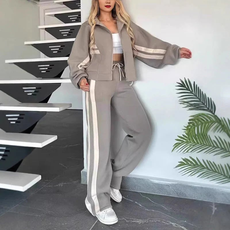 🔥Women's Striped Zipper Jacket & Casual Pants 2-Piece Set