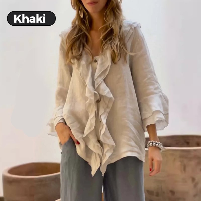 🔥Women's Ruffle Collar Blouse with Bell Sleeves