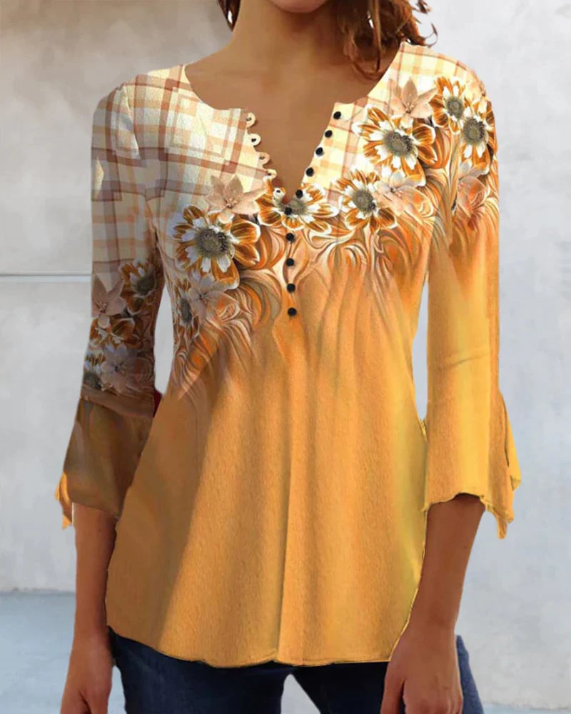 3/4-sleeve floral print top