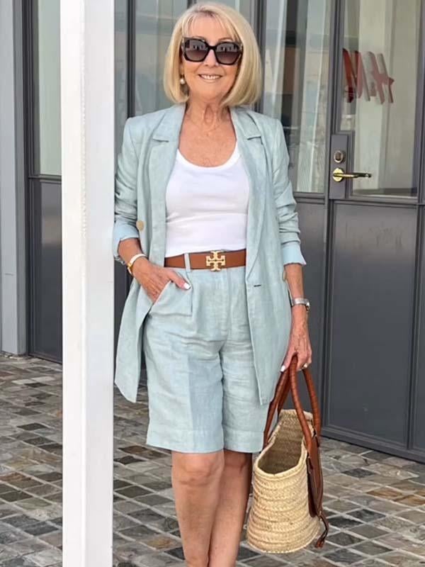 🔥Two-piece set with three-dimensional floral top, blazer and shorts.