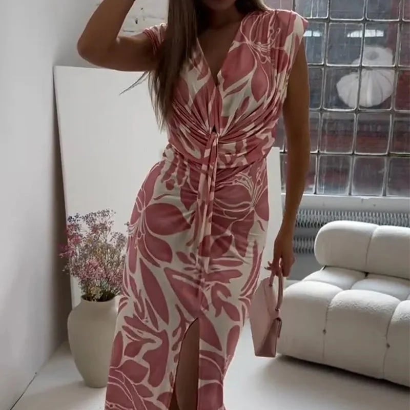 👗Sleeveless Printed Slit Dress✨