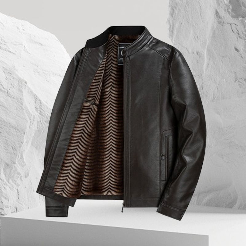 Fashionable Stand-collar Thickened Warm Leather Jacket