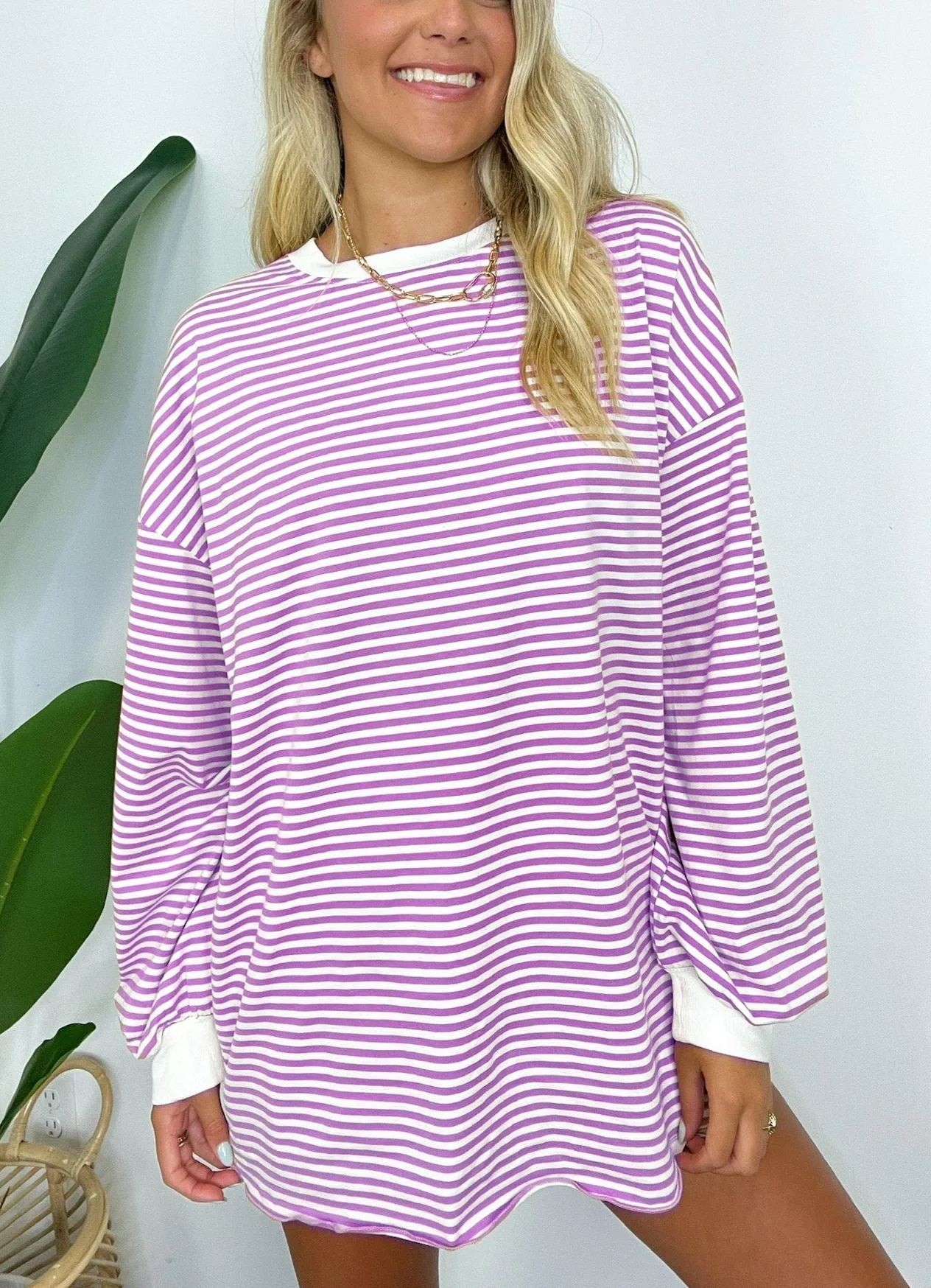 🌈Women's Casual Striped Crewneck Oversized Pullover
