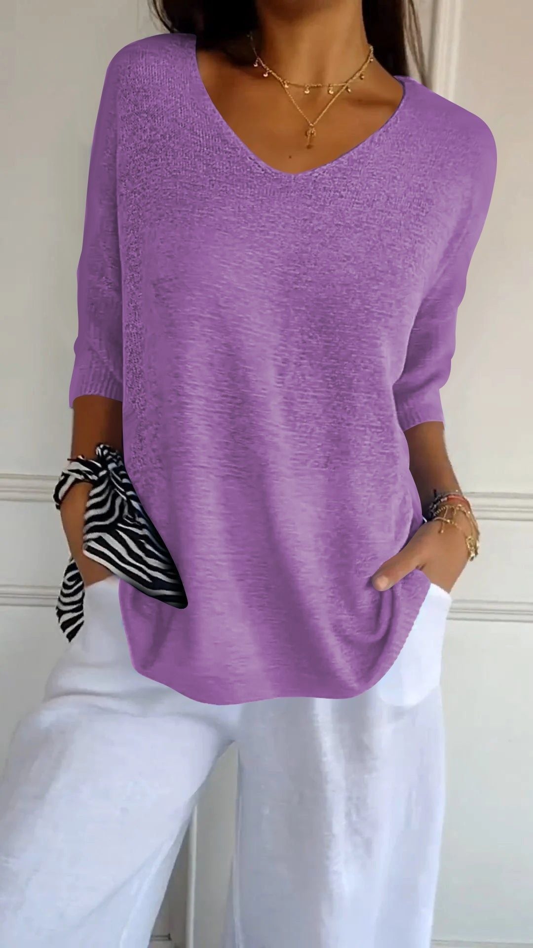 💖Solid Color Knitted V-neck Top