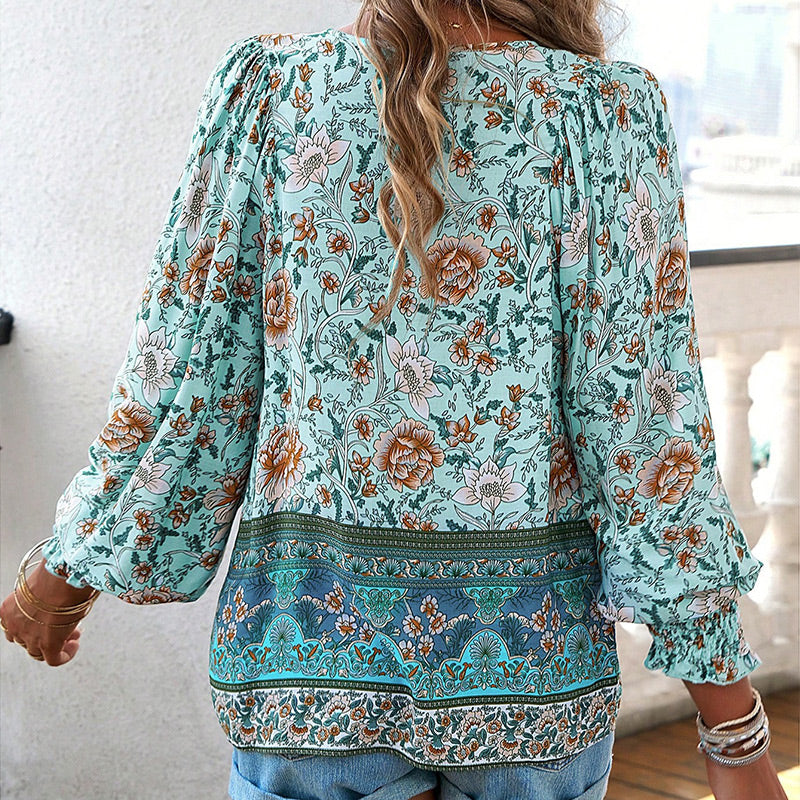 💖Women's Fashion Printed v-Neck Long Sleeve Shirt