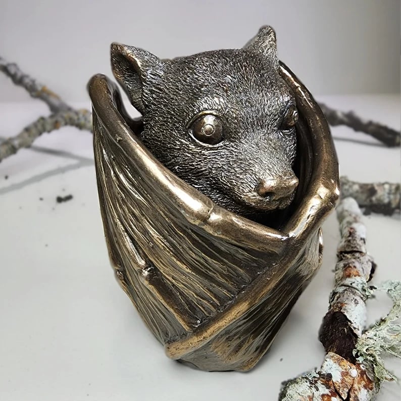 Bronze bat trinket cup, Gothic home decor, bat jewelry box