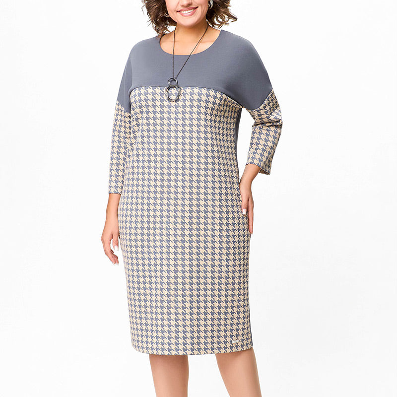 💖Women's Long Sleeve Houndstooth Patchwork Dress