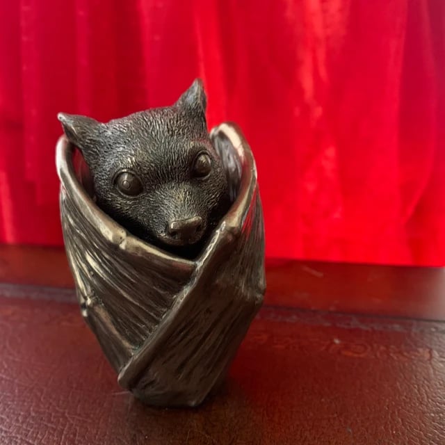 Bronze bat trinket cup, Gothic home decor, bat jewelry box