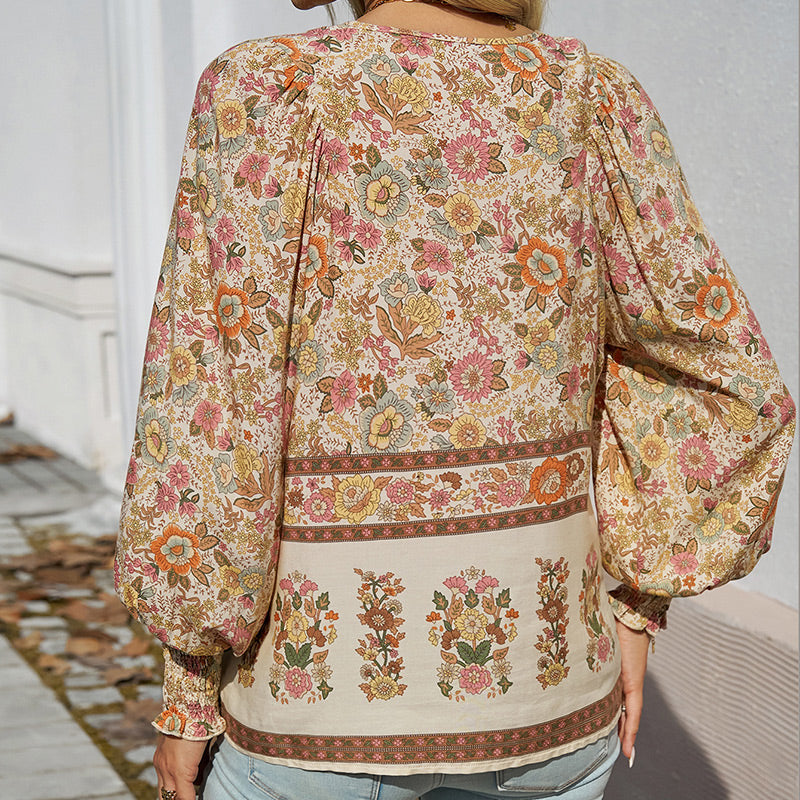 💖Women's Fashion Printed v-Neck Long Sleeve Shirt