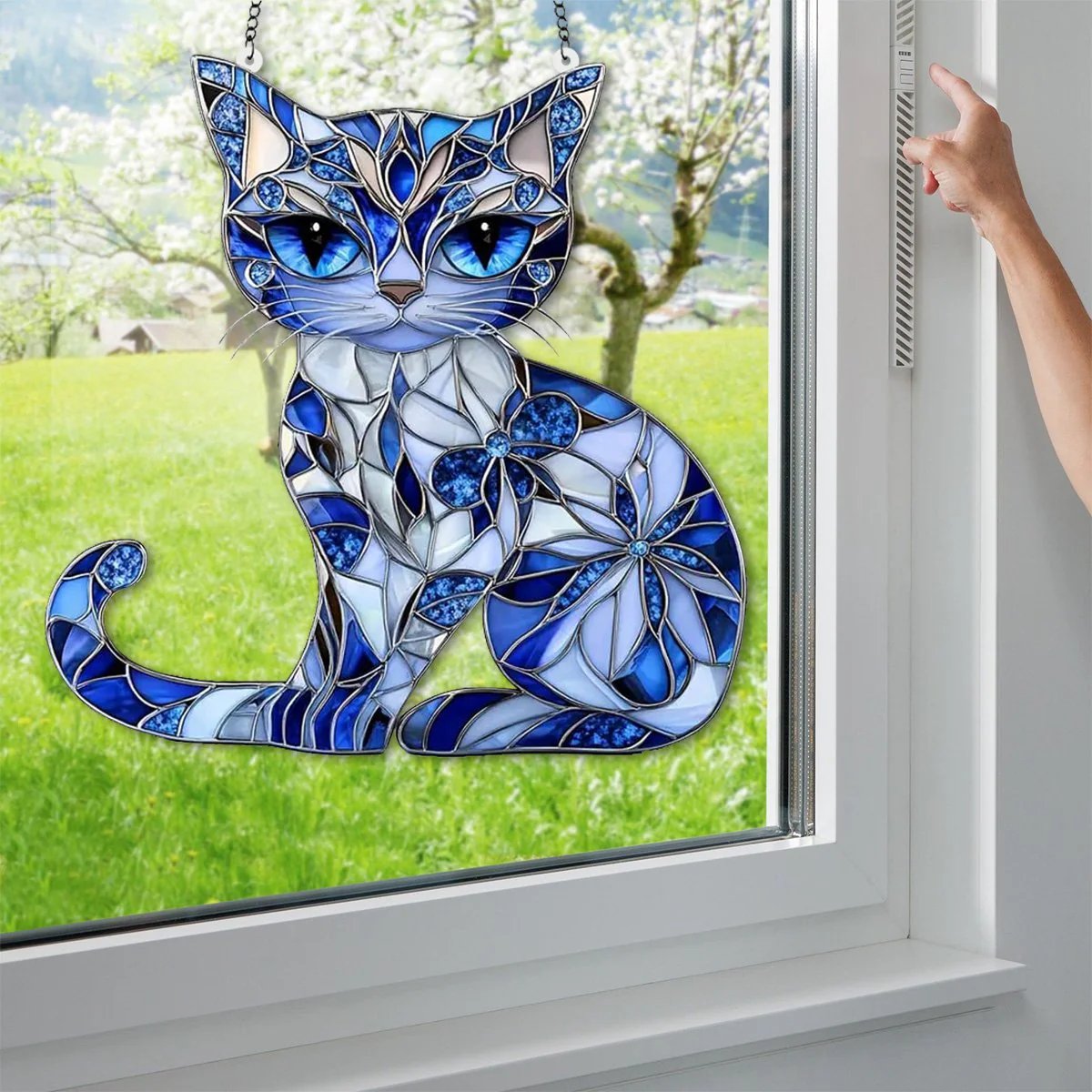 Blue & White Cat Suncatcher Ornament🐱