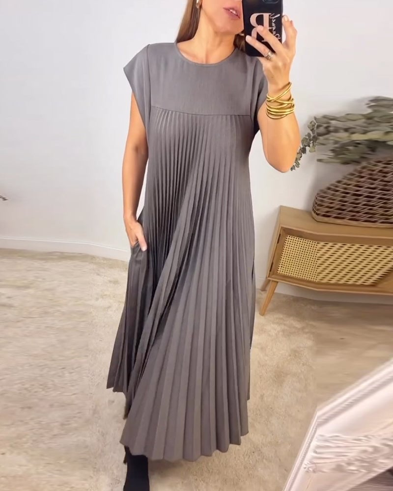 🌷Women Pleated Simple Solid Color Dress