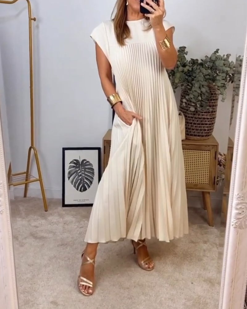 🌷Women Pleated Simple Solid Color Dress