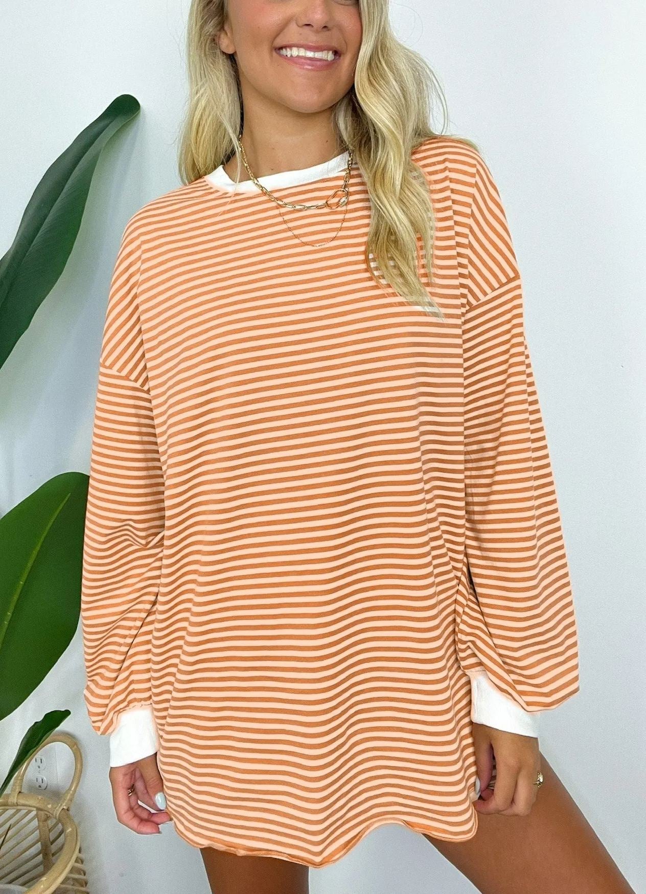 🌈Women's Casual Striped Crewneck Oversized Pullover