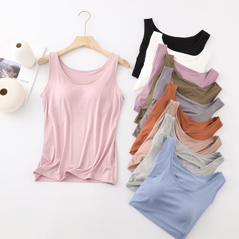 🎁Women's Classic Solid Colour Built-in Bra Tank Top🎉