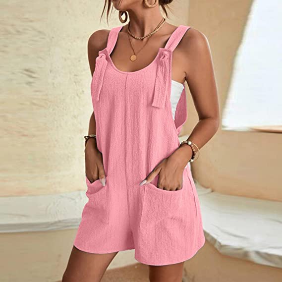 🔥Women's Stylish Casual U Neck Summer Holiday Short Jumpsuits
