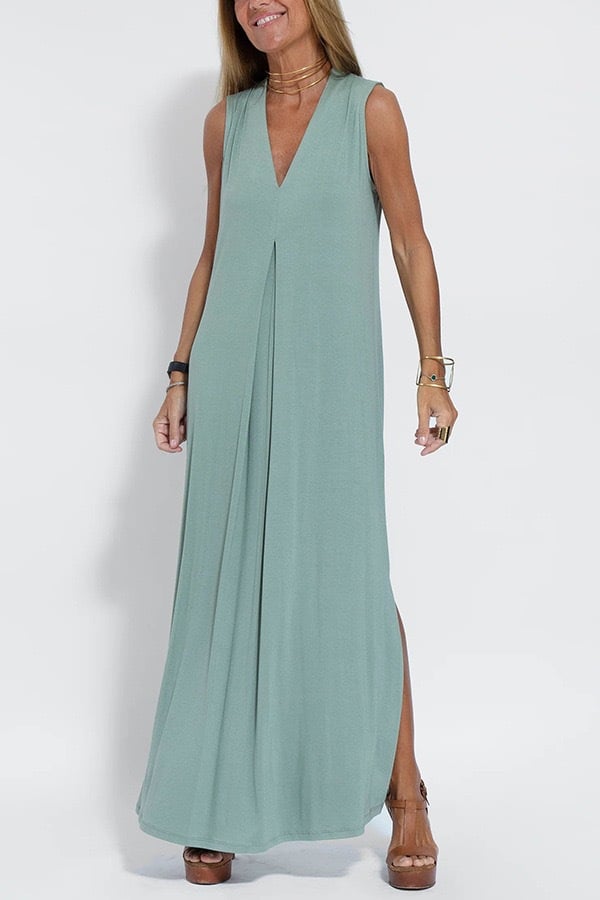 Elegant Is Eternal Knit Solid Color Sleeveless Slit Maxi Dress & Slit Drape Cardigan