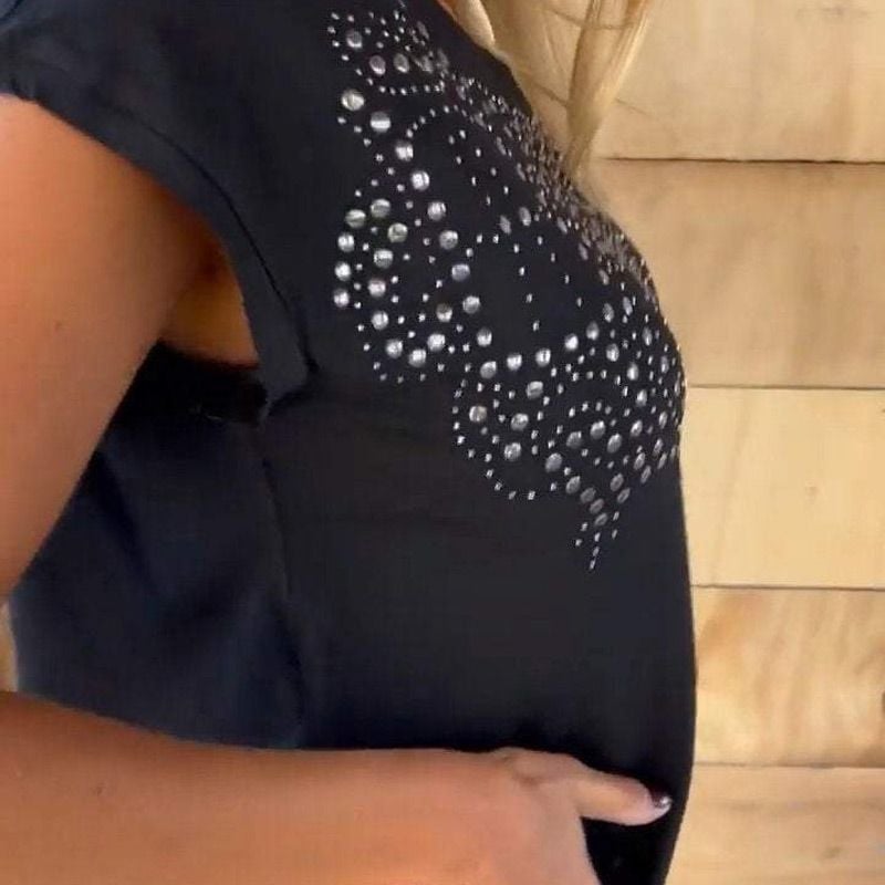 🔥Women's Solid Colour Short Sleeve T-shirt With Hot Print And Frayed Hem