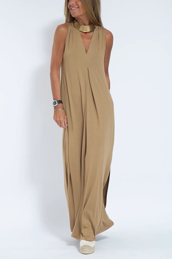 Elegant Is Eternal Knit Solid Color Sleeveless Slit Maxi Dress & Slit Drape Cardigan